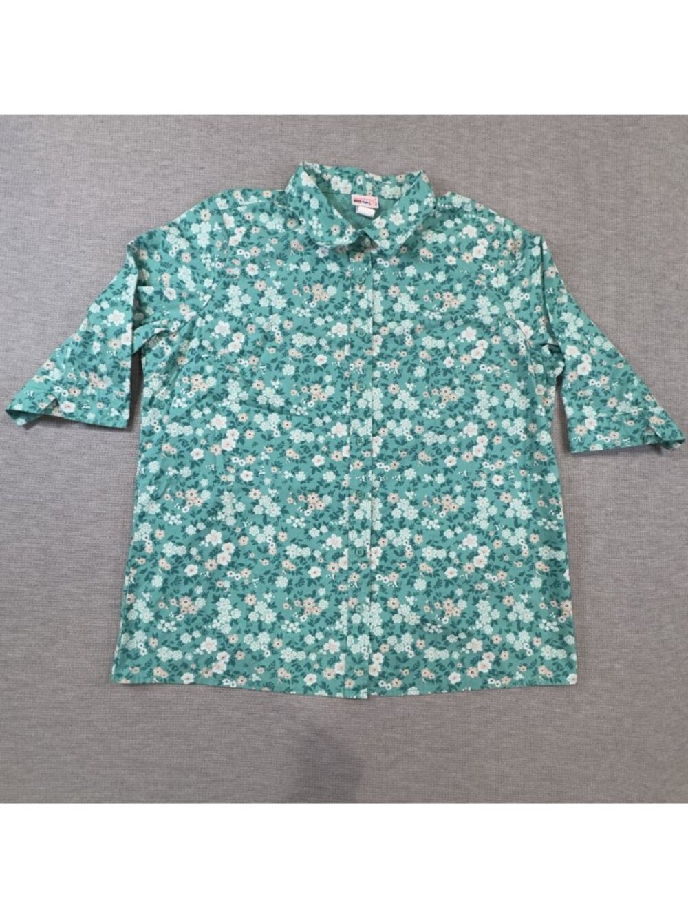 American Sweetheart Floral Button-Up Shirt Womens Size XL 3/4 Sleeves Green - Picture 3 of 13